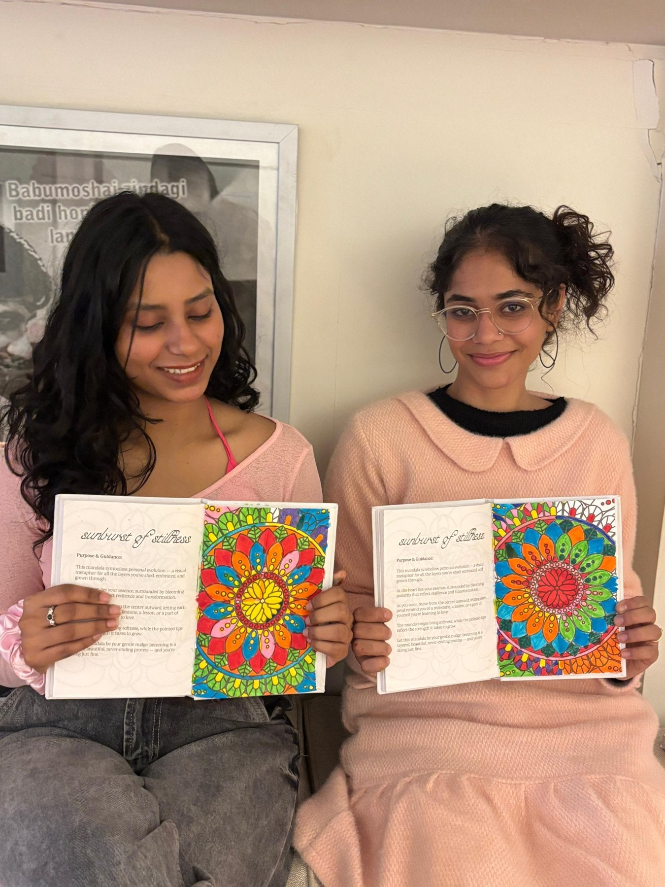 Two learners with their finished mandalas